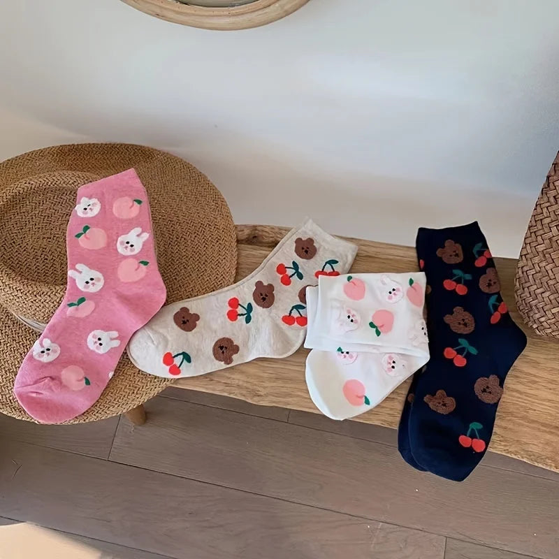 Cute Cartoon Bear Rabbit Korean Socks Set