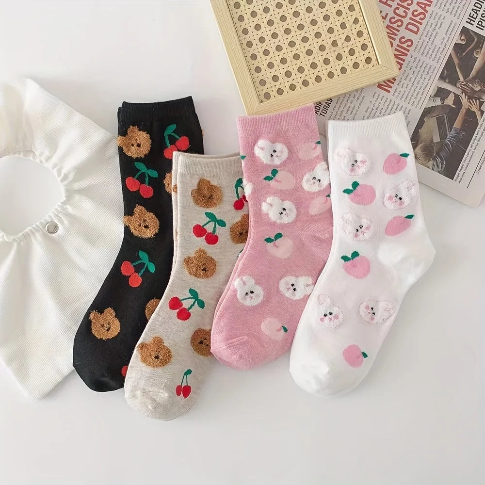 Cute Cartoon Bear Rabbit Korean Socks Set