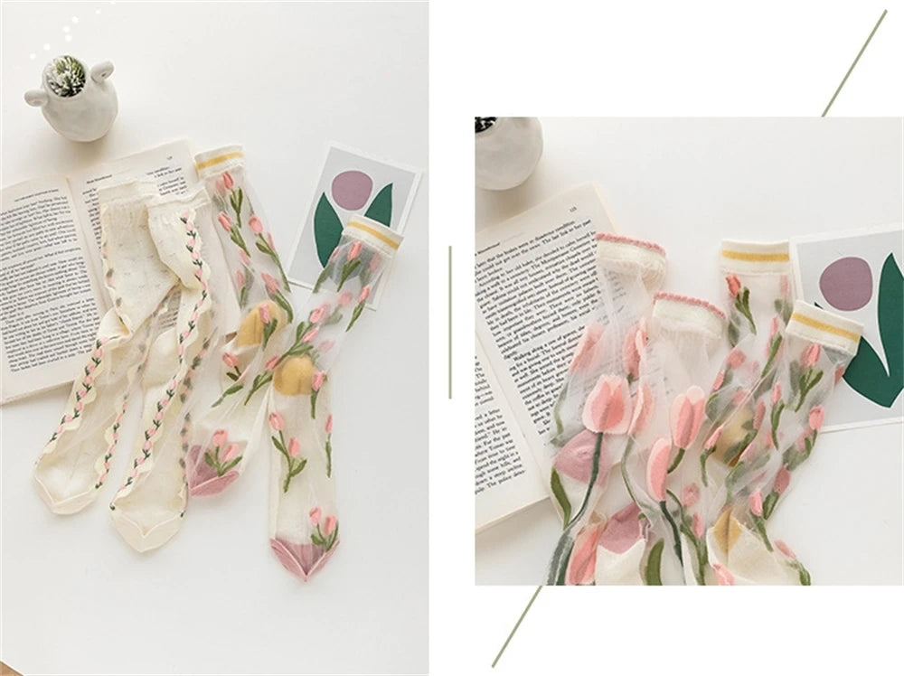 Ultra Thin Tulip Transparent Fairy Style Socks