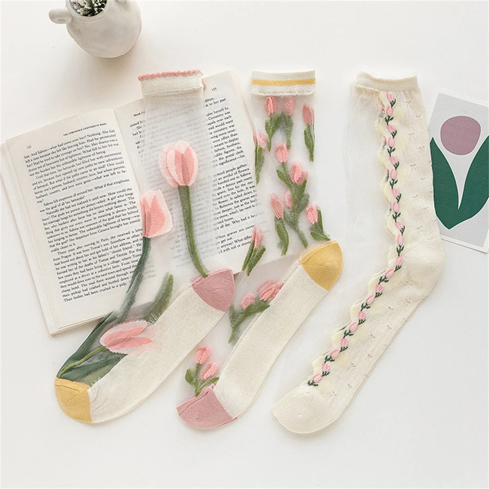 Ultra Thin Tulip Transparent Fairy Style Socks