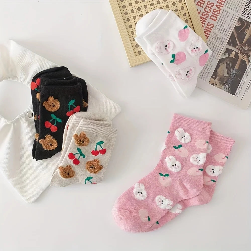 Cute Cartoon Bear Rabbit Korean Socks Set