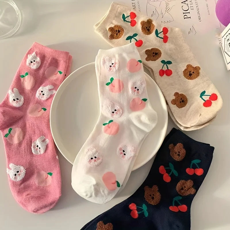 Cute Cartoon Bear Rabbit Korean Socks Set